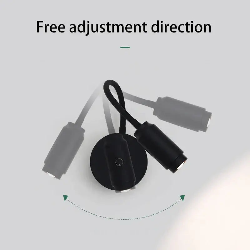 Black adjustable wall lamp with three directional led heads and adjustable focus for modern bedroom lighting
