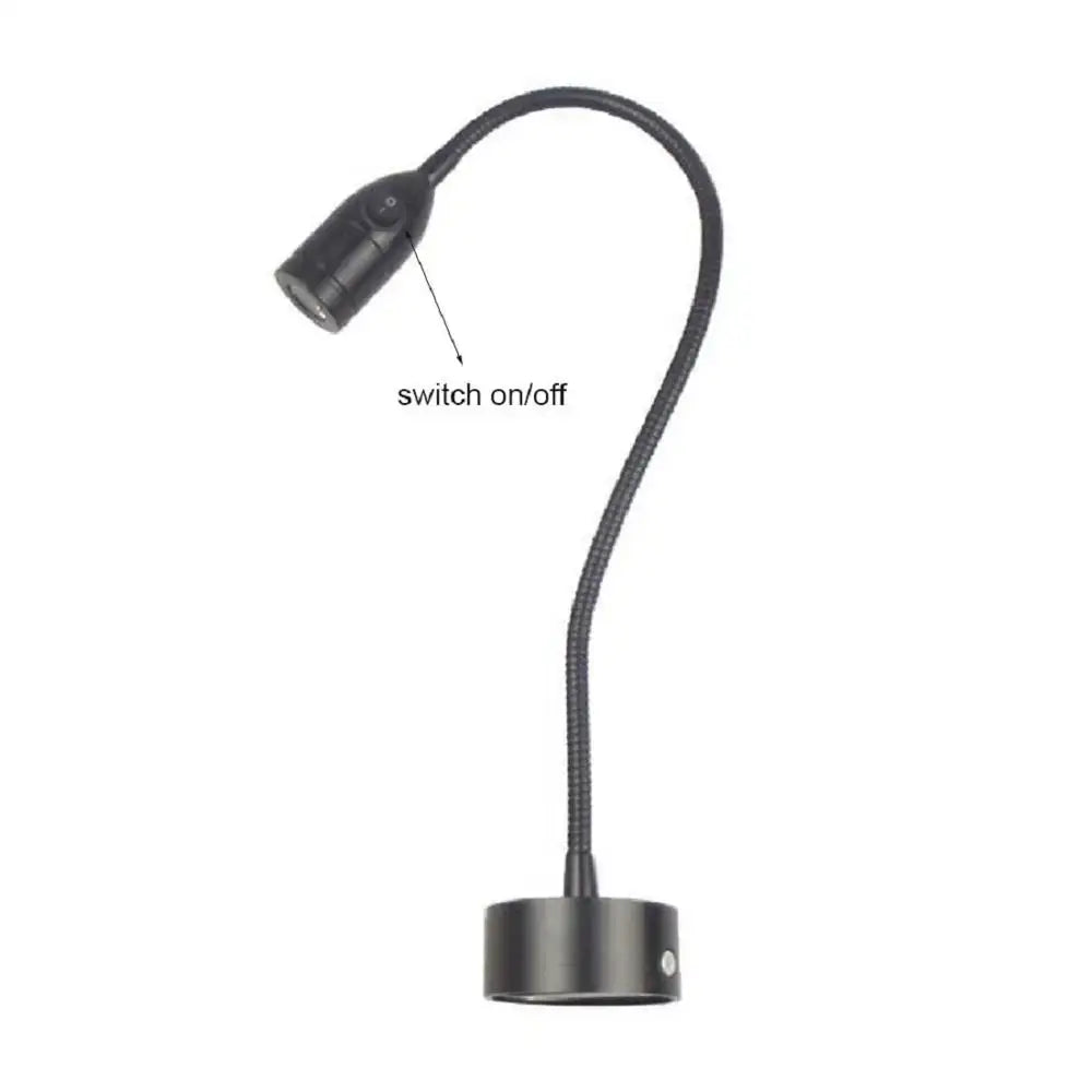 Modern black led wall lamp with flexible gooseneck design for adjustable reading light in bedroom settings