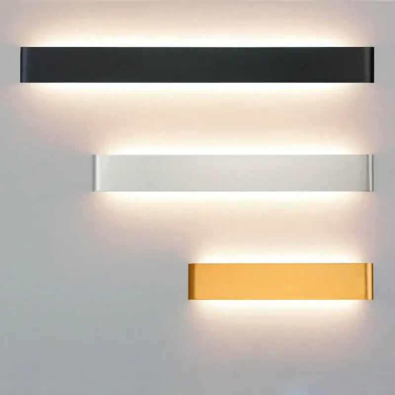 Modern black led wall lamp with touch sensor and three rectangular led wall lamp finishes in black white and gold decorbites led wall