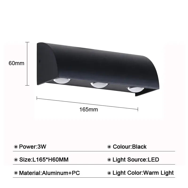 Modern black led wall lamp made of aluminum and pc with three warm white lights for bedroom lighting
