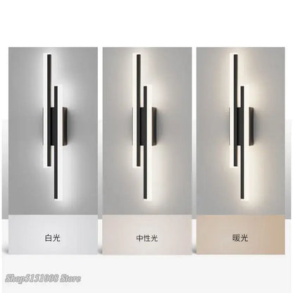 Modern black led wall lamp with dual light bars featuring three color temperature options for living room decorbites led wall use