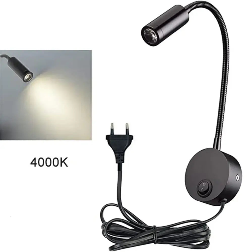 Modern black led wall lamp set 2pcs featuring flexible gooseneck design and circular base with on off switch for reading