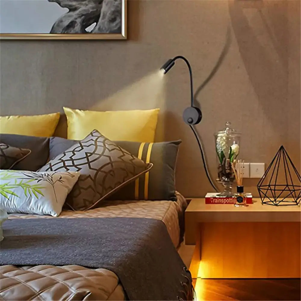 Modern black led wall lamp set 2pcs with flexible gooseneck arm and adjustable head for bedroom reading light