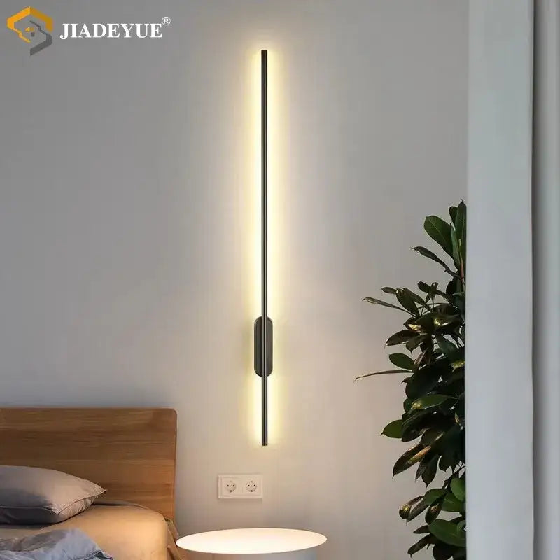 Modern black metal led wall lamp with slim vertical design and warm lighting for living room wall sconces