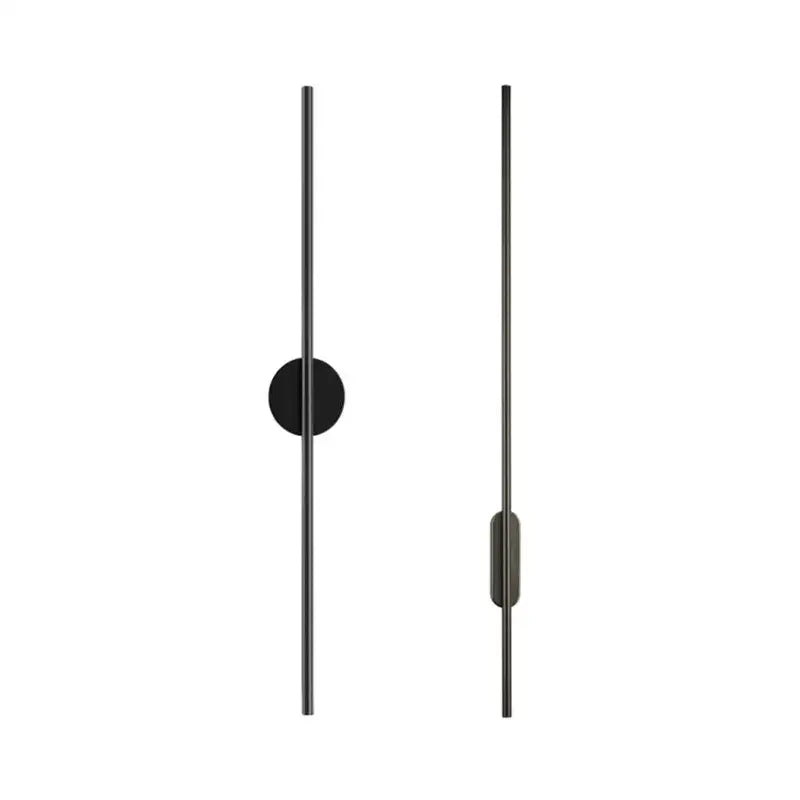 Minimalist black led wall lamp with slender vertical rods and circular accents for modern living room sconces