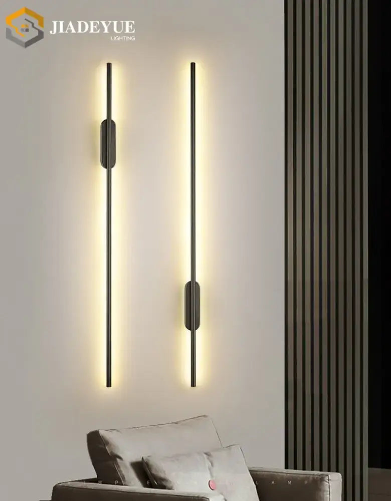 Two sleek black modern led wall lamps with warm lighting ideal for living room wall sconces