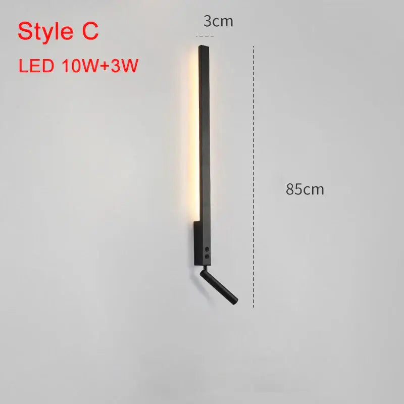 Modern black led wall lamp with sleek rectangular design and warm light emission for adjustable bedroom spotlight
