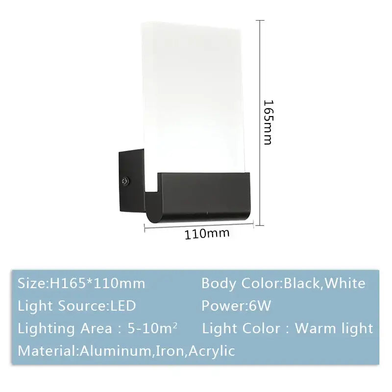 Modern black led wall lamp with frosted glass aluminum iron acrylic for bedroom and living room wall lamp lighting