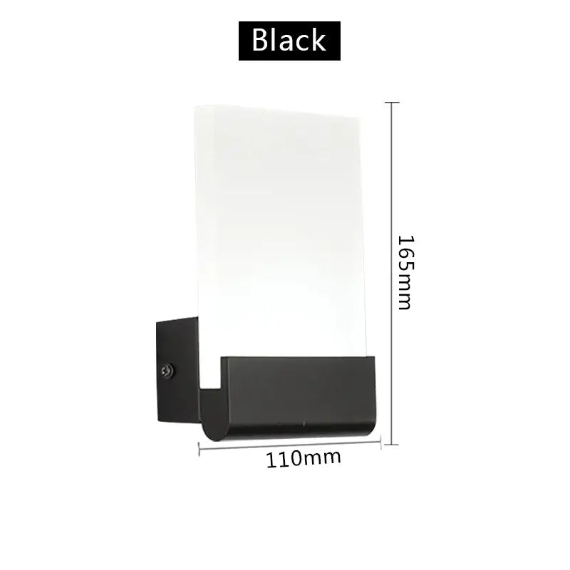 Modern black led wall lamp with sleek rectangular design and frosted glass diffuser for bedroom or living room use