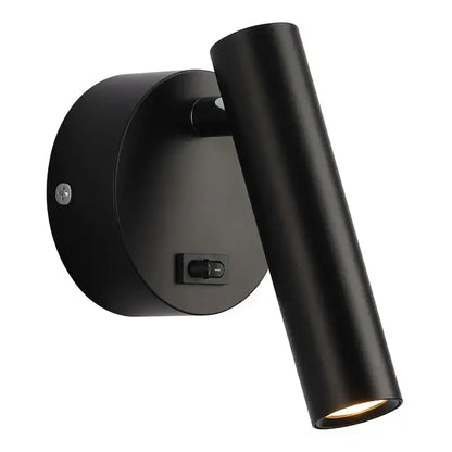 Modern black led wall lamps with a matte finish and adjustable cylindrical head for bedroom reading light