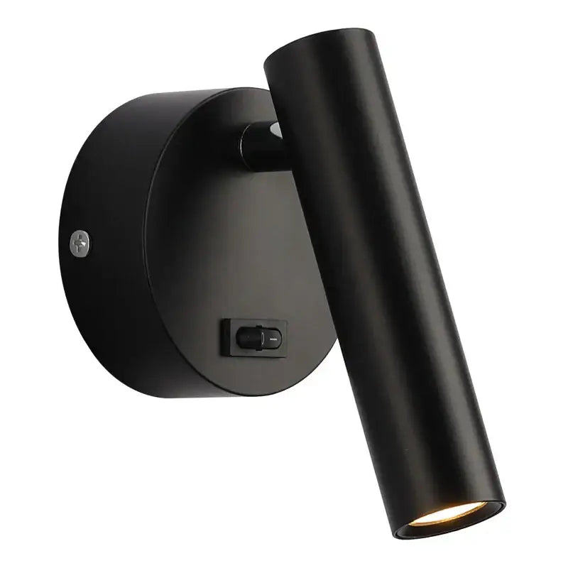 Modern black led wall lamps with a matte finish and adjustable cylindrical head for bedroom reading light