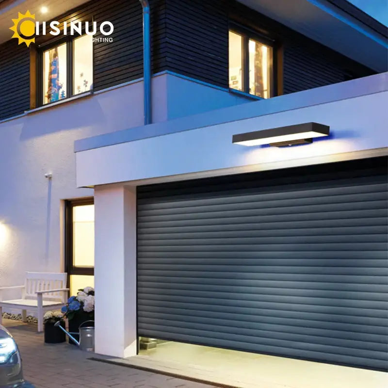 Modern black rectangular led wall light with sleek design featuring dusk dawn motion sensor for outdoor use