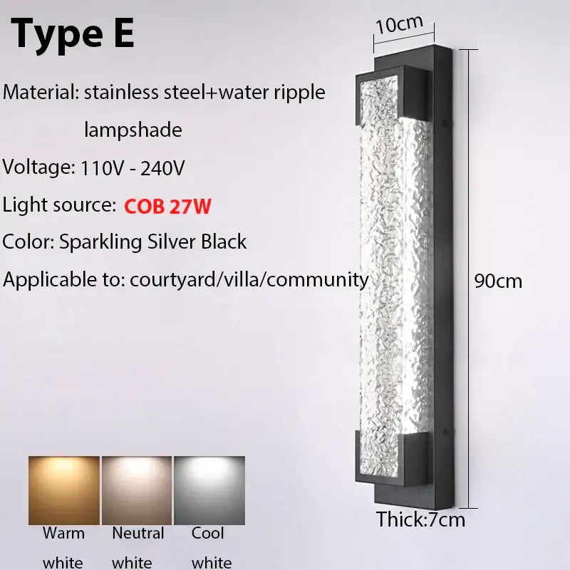 Modern black led wall sconce with sparkling silver black frame and water ripple lampshade by decorbites dimmable led