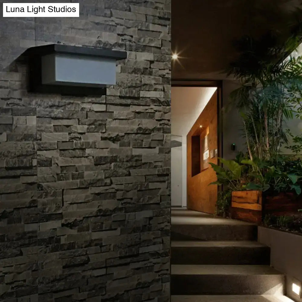 Modern black rectangular led wall sconce for outdoor use with 10w maximum bulb wattage and sleek design