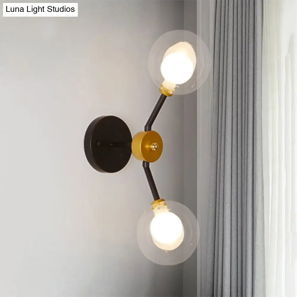 Aplique de pared LED moderno DecorBites™ negro con pantalla de cristal transparente - 2 luces para dormitorio