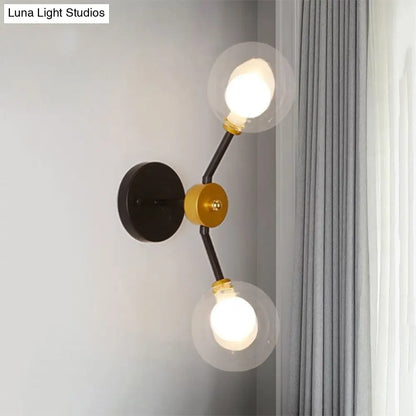 Aplique de pared LED moderno DecorBites™ negro con pantalla de cristal transparente - 2 luces para dormitorio