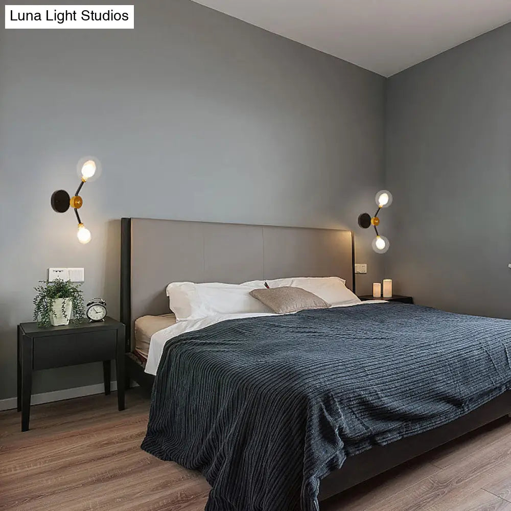 Aplique de pared LED moderno DecorBites™ negro con pantalla de cristal transparente - 2 luces para dormitorio