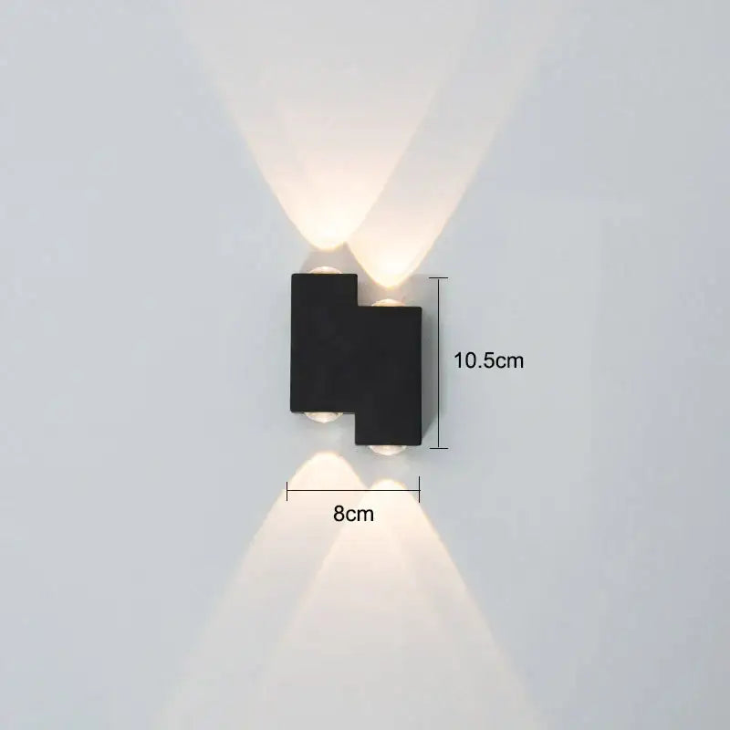 Modern black matte wall lamp with two angled light beams decorbites ip65 led wall sconce for outdoor use