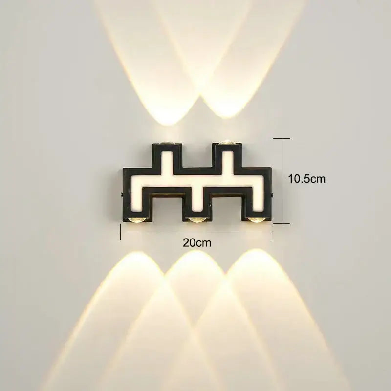 Modern black letter ip65 led wall lamp with three angled warm white beams for garden decorbites ip65 led sconce