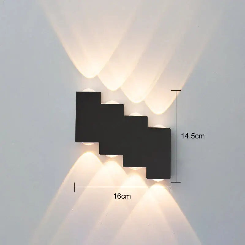Modern black letter led wall lamp garden waterproof sconce with four angled lights and decorbites ip65 led illumination