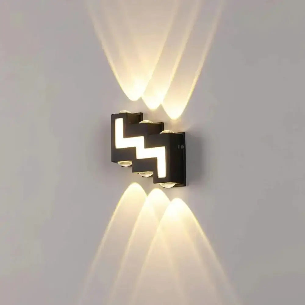 Modern black letter ip65 led wall lamp with zigzag design emitting warm white light for outdoor decorbites ip65 led wall use