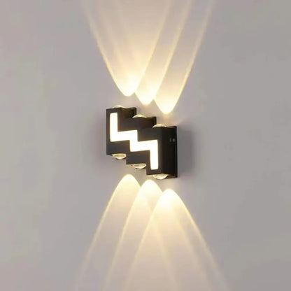 Modern black letter ip65 led wall lamp with zigzag design emitting warm white light for outdoor decorbites ip65 led wall use