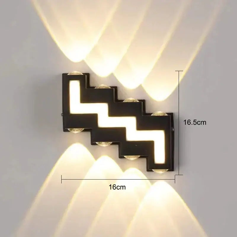 Modern black zigzag-patterned wall lamp with four warm white spotlights decorbites ip65 led wall lamp waterproof sconce