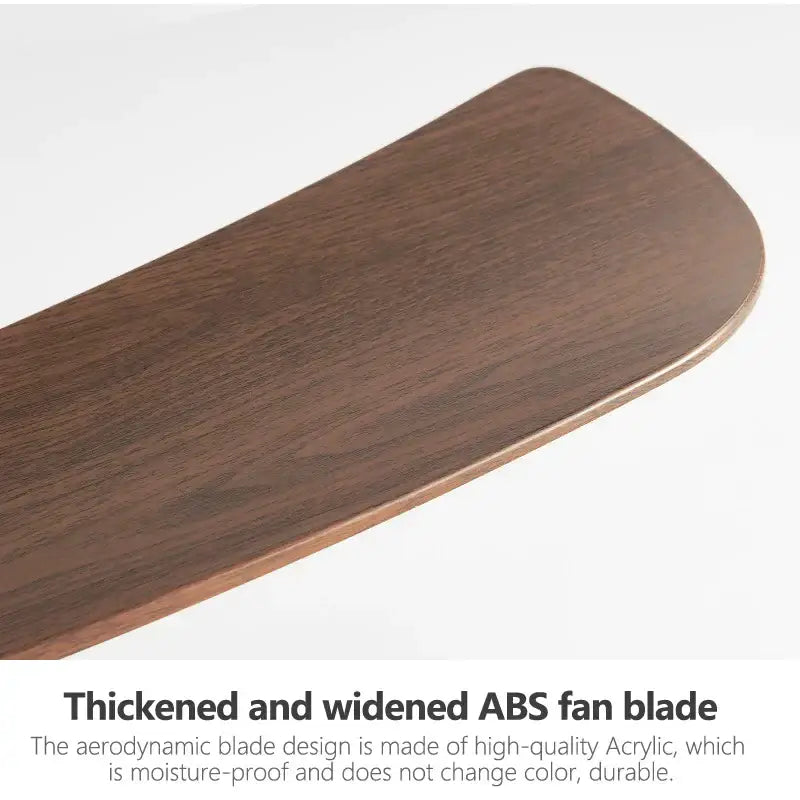 Modern black ceiling fan with remote control featuring dark brown aerodynamic abs blades with wood-grain finish