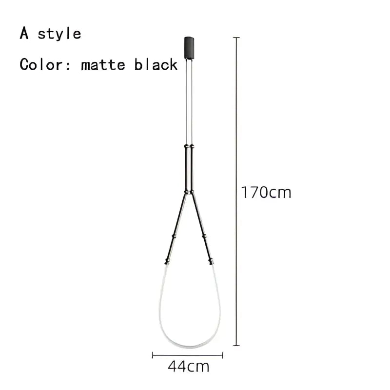 Matte black a-style pendant lamp with sleek elongated design 170cm length for modern black line chandelier decorbites leda black