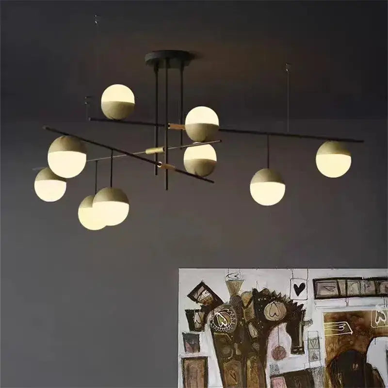 Modern black linear chandelier with spherical frosted glass ball shades for kitchen decorbites glass ball lighting
