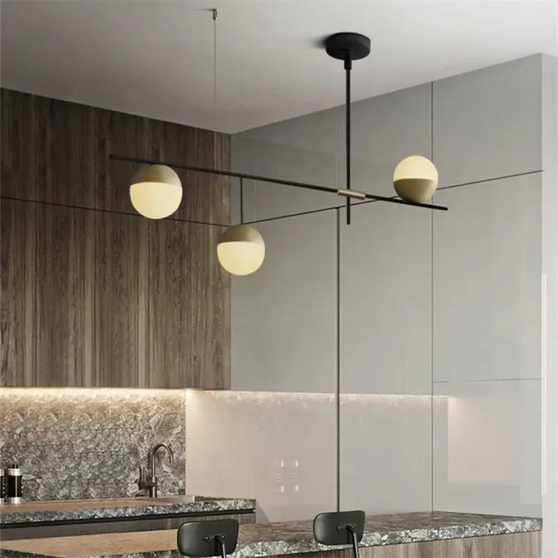 Modern black linear chandelier with three frosted glass ball shades ideal for kitchen decorbites glass ball lighting