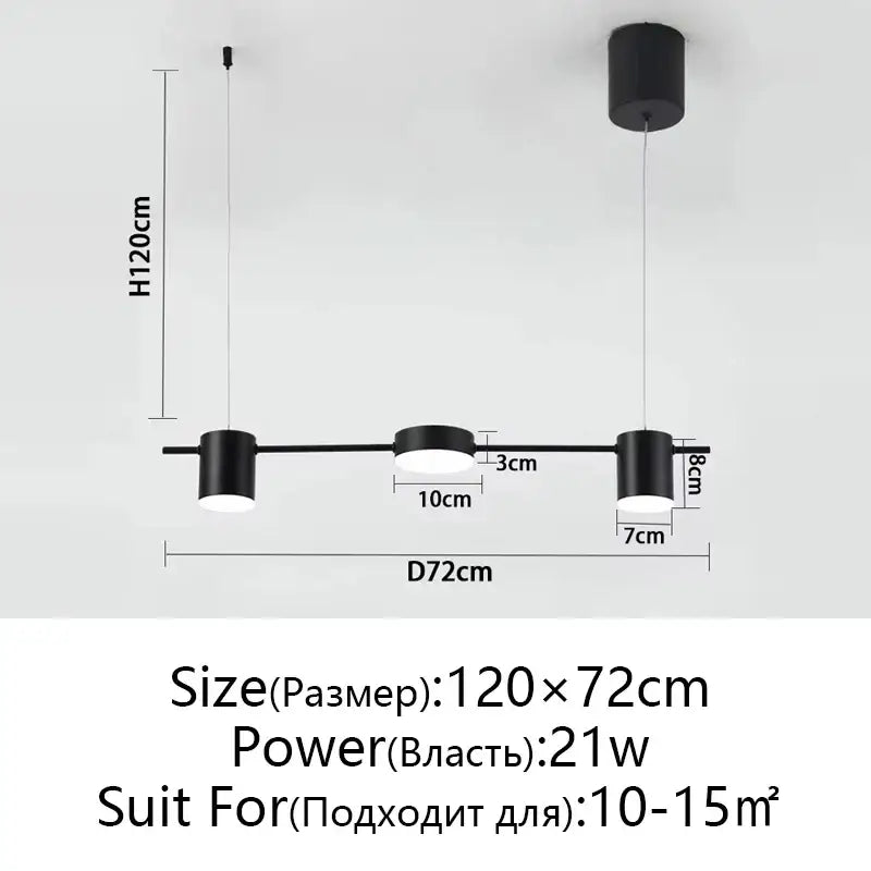 Modern black cylindrical decorbites dimmable led ceiling chandelier with three illuminated bulbs for dining room decor