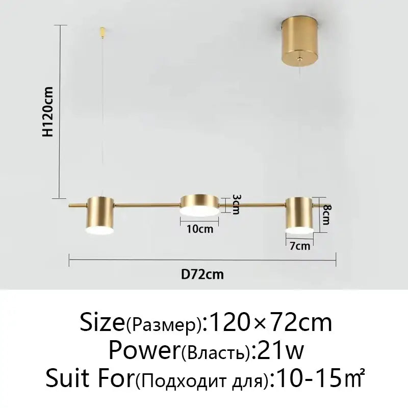Modern black linear dimmable led ceiling chandelier with gold-toned pendant light featuring three cylindrical shades decorbites dimmable led