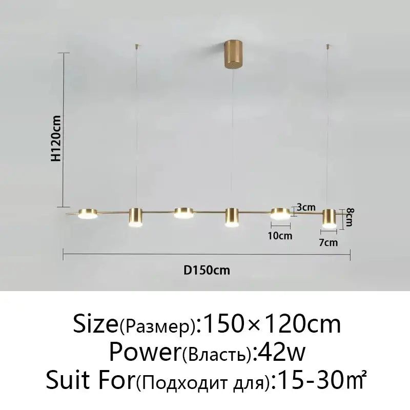 Modern black linear dimmable led ceiling chandelier with gold-toned pendant fixture and five cylindrical led bulbs by decorbites