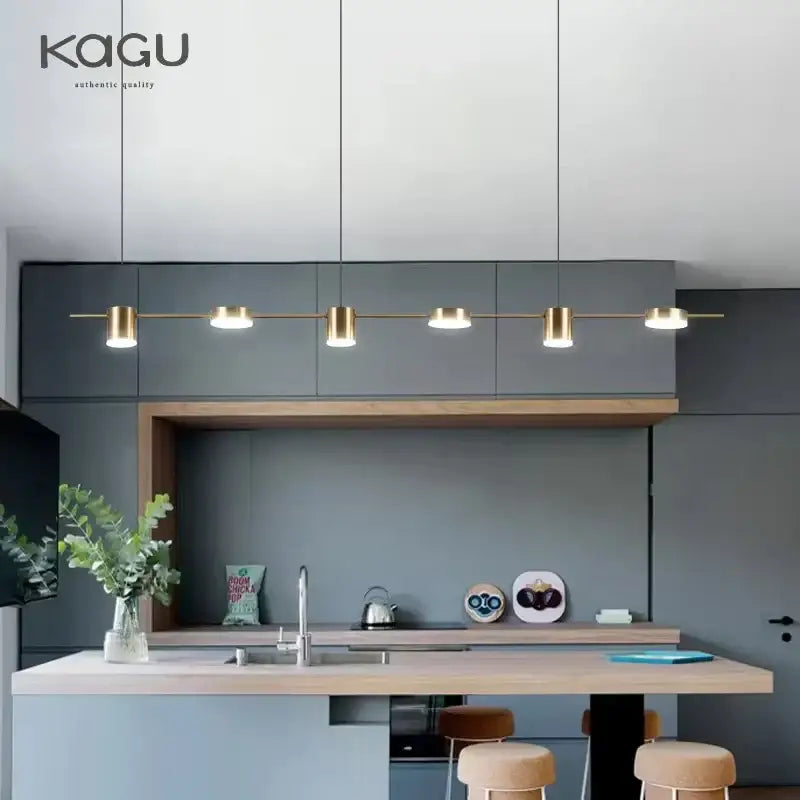 Modern black linear dimmable led ceiling chandelier with gold-toned five-cylinder pendant light for kitchen island decorbites dimmable led