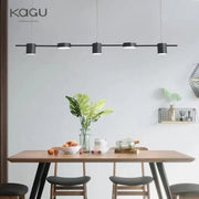 Modern black kagu linear pendant light with five cylindrical fixtures dimmable led ceiling chandelier for dining room decorbites dimmable led