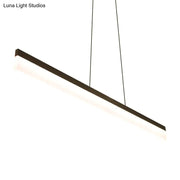 DecorBites modern black acrylic linear pendant light fixture with warm white illumination and remote control for restaurants