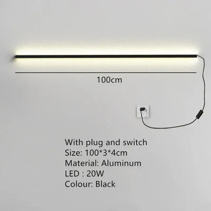Black aluminum modern linear led wall light 100cm long with dimming for bedroom decorbites led wall lights