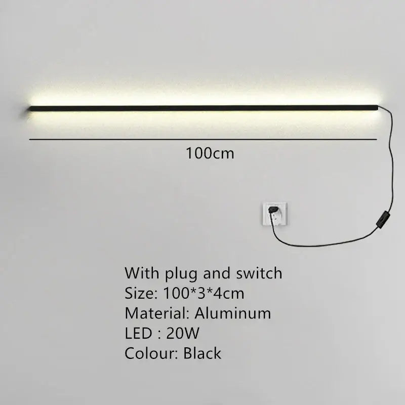 Black aluminum modern linear led wall light 100cm long with dimming for bedroom decorbites led wall lights