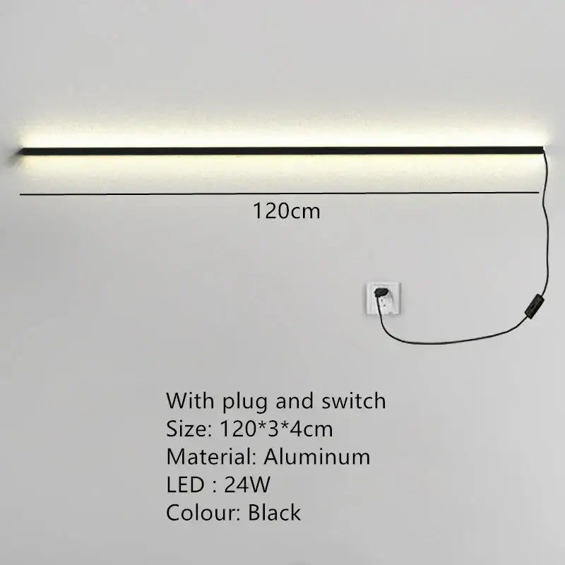 Modern black aluminum decorbites led wall light with sleek design 120cm length wall lights dimming for bedroom sconce
