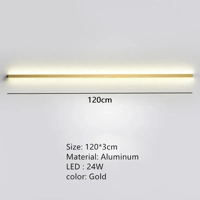 Gold-colored slim aluminum led strip light fixture for modern black linear led wall lights dimming bedroom sconce decorbites led wall