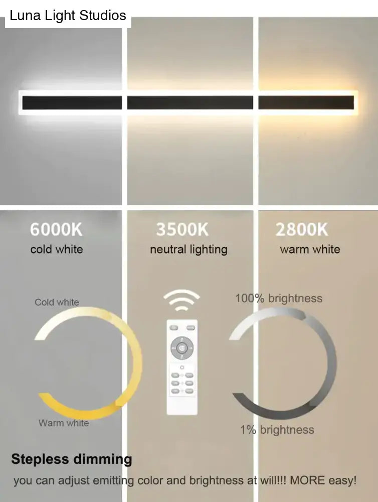 Modern minimalist led wall sconce with a sleek black aluminium frame and adjustable 2800k to 6000k color temperature settings