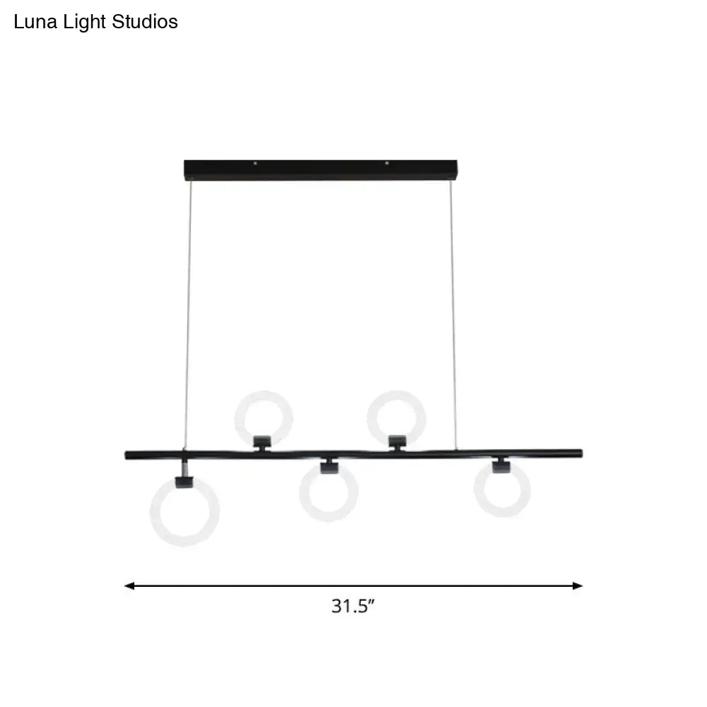 Decorbites modern nordic black metallic chandelier light fixture with three circular glass rings and linear design