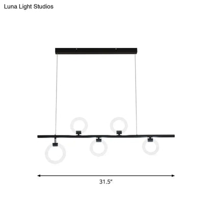 Decorbites modern nordic black metallic chandelier light fixture with three circular glass rings and linear design