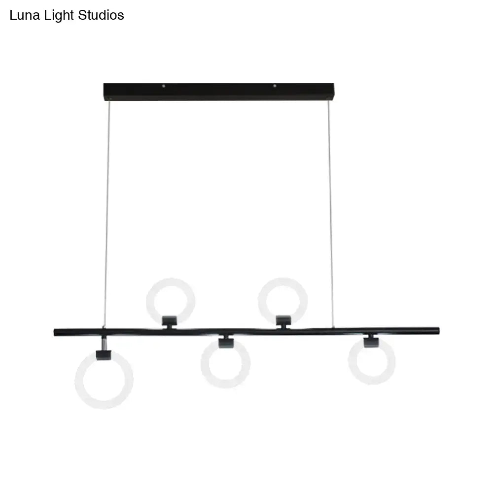 Decorbites™ modern nordic black linear metallic chandelier light fixture with three circular led rings and thin cables
