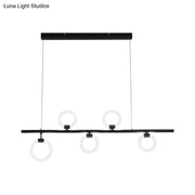 Decorbites™ modern nordic black linear metallic chandelier light fixture with three circular led rings and thin cables