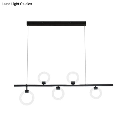 Decorbites™ modern nordic black linear metallic chandelier light fixture with three circular led rings and thin cables