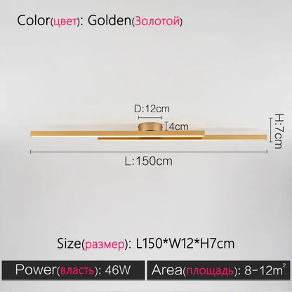 Golden minimalist linear ceiling lamp with sleek metallic finish modern nordic ceiling lamp for living room use