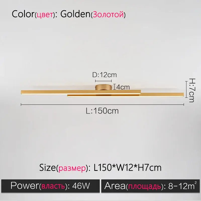Golden minimalist linear ceiling lamp with sleek metallic finish modern nordic ceiling lamp for living room use