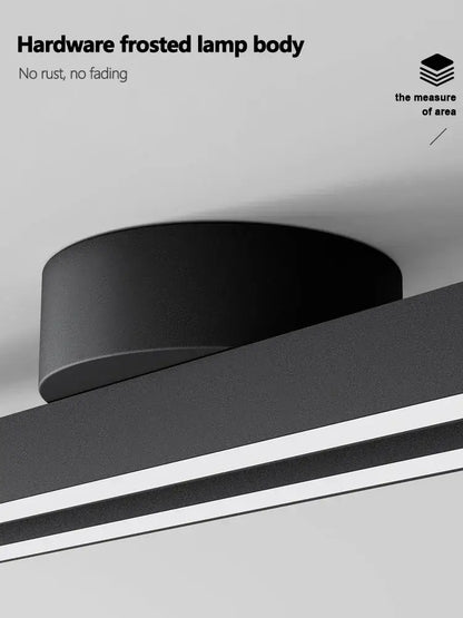 Modern black linear nordic ceiling lamp with frosted lamp body and black hardware for living room lighting
